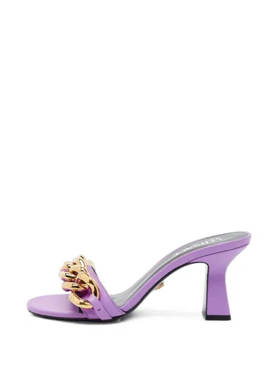 Pre-owned Versace Medusa Chain-link Sandals In Purple