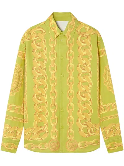 Versace Chemise Medusa Chains In Vert+imprimer