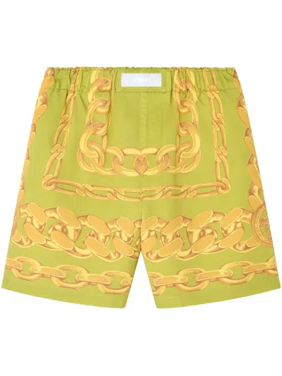 Versace Short De Bain Medusa Chains In Vert+imprimer