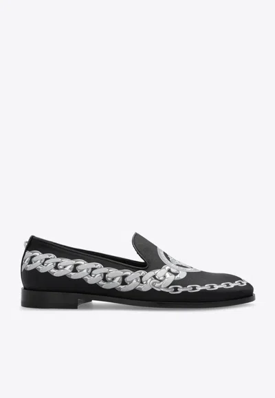 Versace Medusa Chains-printed Slippers In Black