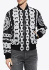 Versace Reversible Padded Printed Shell Bomber Jacket In Black