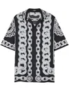 Versace Black And White Bowling Shirt With Cuban Collar And All-over Chain-link Print In Silk Man In Black  