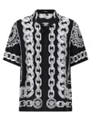 Versace Black And White Bowling Shirt With Cuban Collar And All-over Chain-link Print