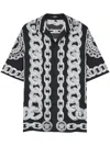 Versace Black And White Bowling Shirt With Cuban Collar And All-over Chain-link Print In Silk Man In Black