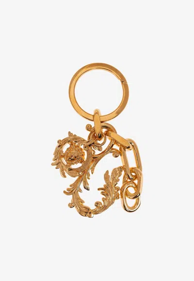 Versace Medusa Charm Brass Keychain In Gold