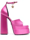 Versace Fuchsia Satin Medusa Aevitas Sandals In Pink