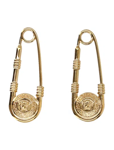 Versace Medusa Charm Safety Pin Earrings In Gold