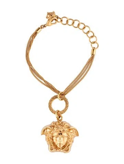 Pre-owned Versace Medusa Charm Triple Chain Bracelet, 7.75" In Multicolor