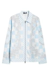 Versace Barocco-print Shirt Jacket In 5x500 Pastel Blue White Silver