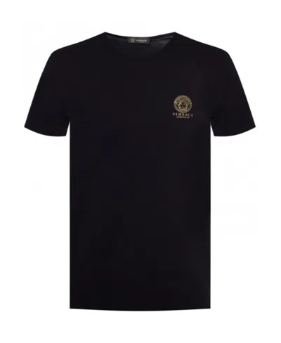 Versace White Crewneck T-shirt With Medusa Print On The Front In Black