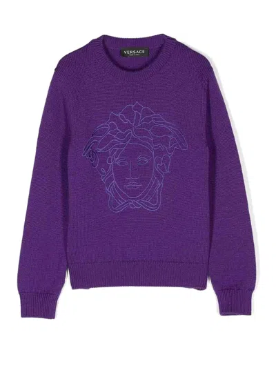 Versace Medusa Choker Pullover In Purple