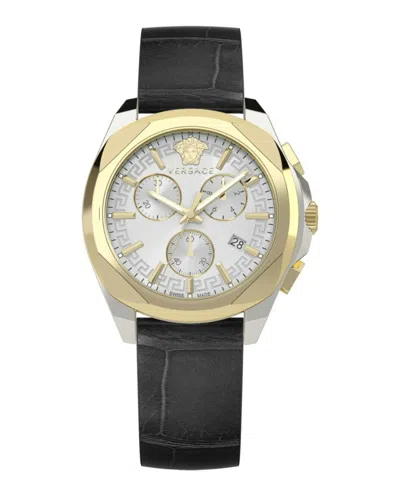 Versace Medusa Chrono Leather Watch In Gold