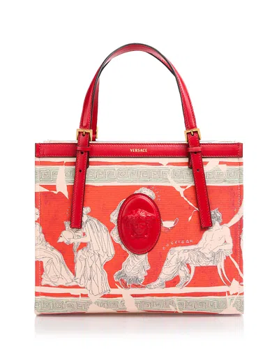 Versace Medusa Club Canvas & Leather Tote In White