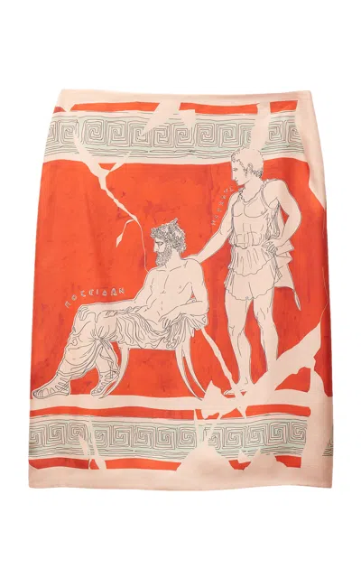 Versace Medusa Club Silk Twill Midi Skirt In Multi