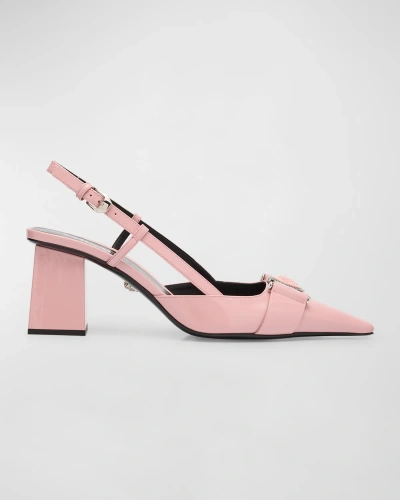 Versace Medusa Coin Patent Leather Slingback Pumps In English Rose-pall