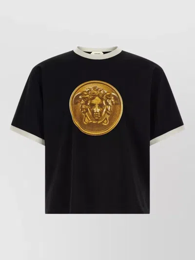 Versace Medusa Coin Short Sleeve Crew Neck Shirt In Black