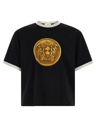 Versace Medusa Coin-print Cotton T-shirt In Black