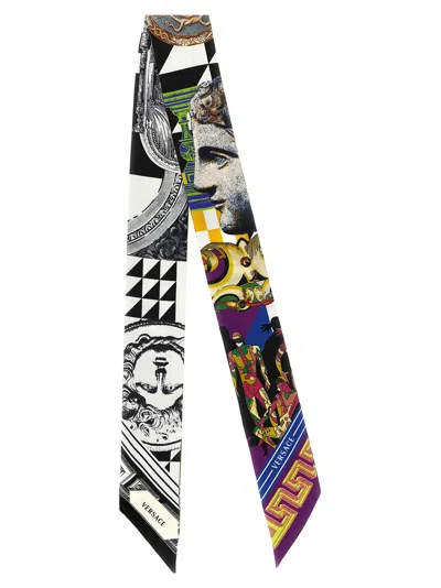 Versace Medusa Collage Silk Twill Scarf In Black