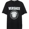 Versace Black Crewneck T-shirt With Maxi Logo Print On The Front In Black