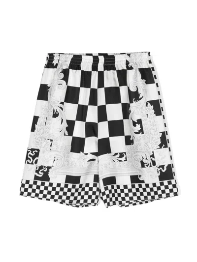 Versace Kids' Medusa Contrasto-print Silk Shorts In Black