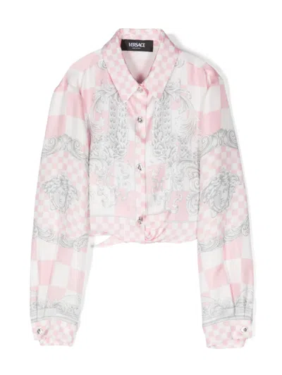Versace Kids' Medusa Contrasto Silk Shirt In Pink