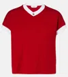 Versace Cotton V Neck Top Short Sleeves Buttons In Red