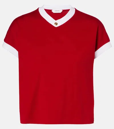 Versace Embellished Cotton-blend Jersey T-shirt In Red