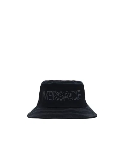 Versace Medusa Cotton Canvas Bucket Hat In Black