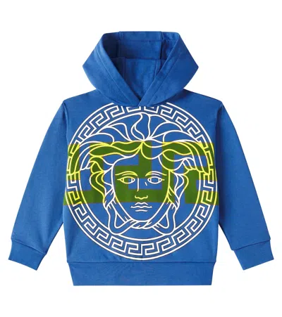 Versace Kids' Medusa Cotton Fleece Sweatshirt In Blue