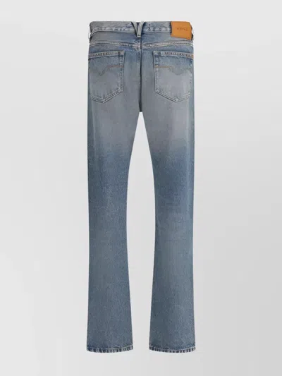 Versace Medusa Cotton Jeans Faded Wash In Blue