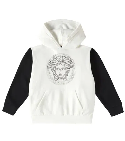 Versace Kids' Medusa Cotton Jersey Hoodie In White