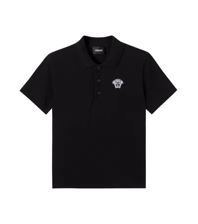 Versace Kids' Medusa Cotton Piqué Polo Shirt In Black