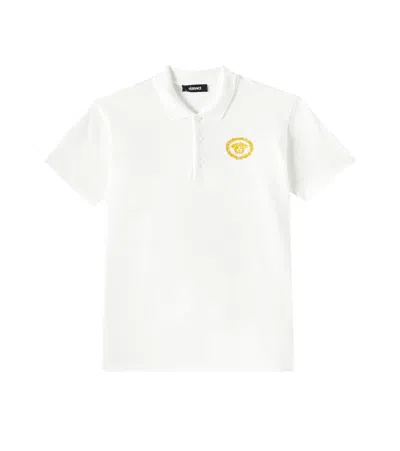 Versace Kids' Medusa Cotton Piqué Polo Shirt In White