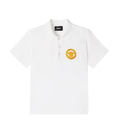 Versace Kids' Medusa Cotton Piqué Polo Shirt In White