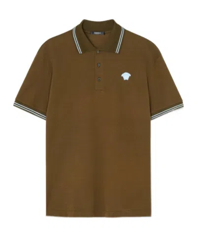 Versace Medusa Cotton Polo Shirt In Green
