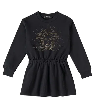 Versace Kids' Medusa Cotton Sweater Dress In Schwarz