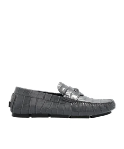 Versace Medusa Croc-effect Leather Loafers In Black