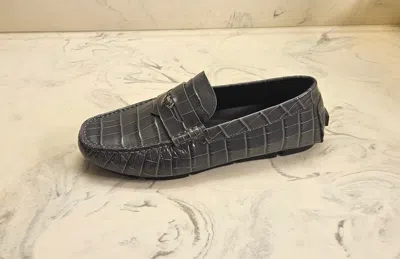 Pre-owned Versace 'medusa' Croc-embossed Driving Loafers Mens 11 Us 44 Eur. Msrp $825 In Gray