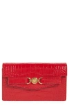Versace Medusa Croc Embossed Leather Wallet On A Chain In Red