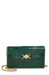 Versace Medusa Croc Embossed Leather Wallet On A Chain In Green