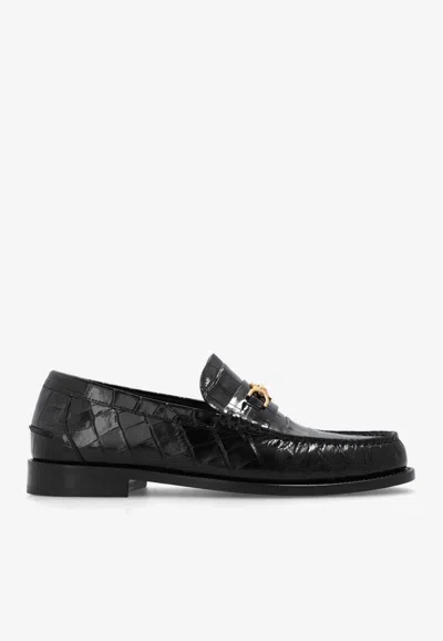 VERSACE MEDUSA CROC-EFFECT LEATHER LOAFERS