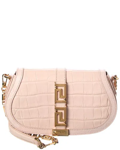 Versace Medusa Croc-embossed Leather Shoulder Bag In Pink