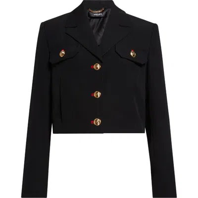 Versace Medusa Crop Virgin Wool Jacket In Black