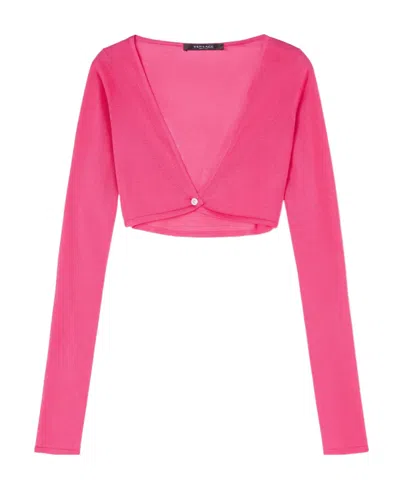 Versace Medusa Cropped Buttoned Cardigan In Pink
