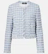 Versace Medusa Cropped Cotton-blend Tweed Jacket In Blue