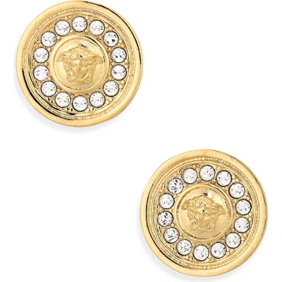 Versace Medusa Crystal Disc Stud Earrings In Gold