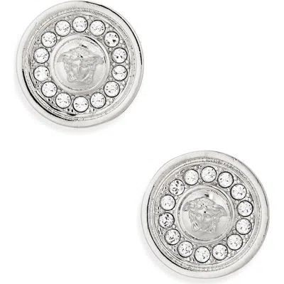 Versace Medusa Crystal Disc Stud Earrings In Gray