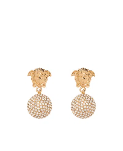 Versace Medusa Crystal Drop-pendant Earrings In Yellow