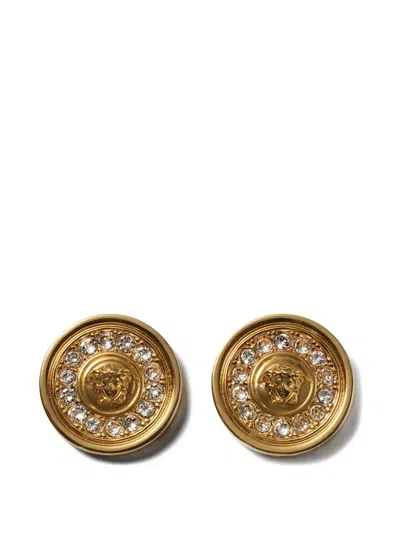 Versace Medusa Crystal Earrings In Purple