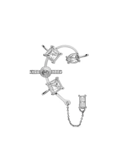 Versace Gianni Ribbon Crystal Right Ear Cuff In Silver